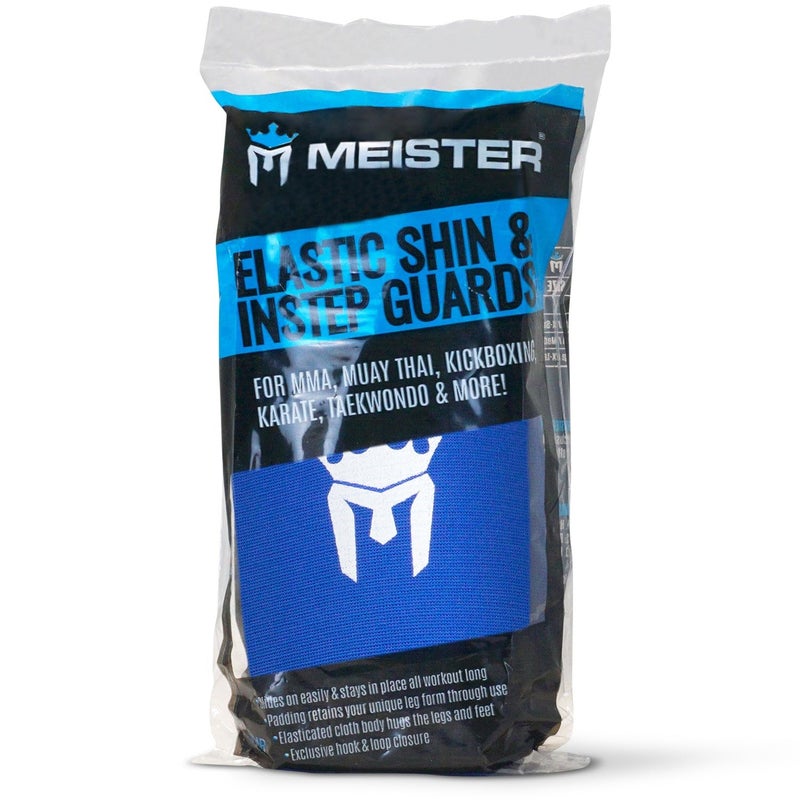 Meister MMA Elastic Cloth Shin & Instep Padded Guards (Pair) - Blue - Large/X-Large - Image 4